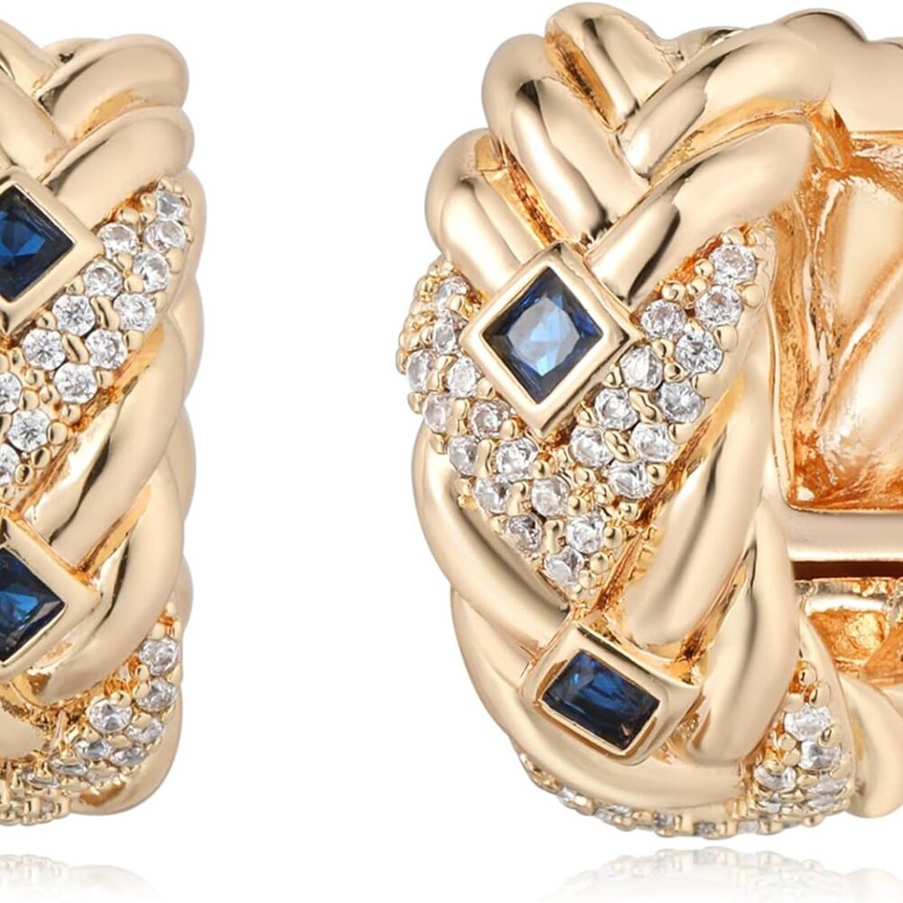 Gold Hoop Earrings for Women | 14K Gold Plated 925 Sterling Silver Posts Blue CZ